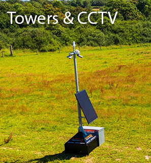 A D-TECT CCTV tower set up in a grassy open area