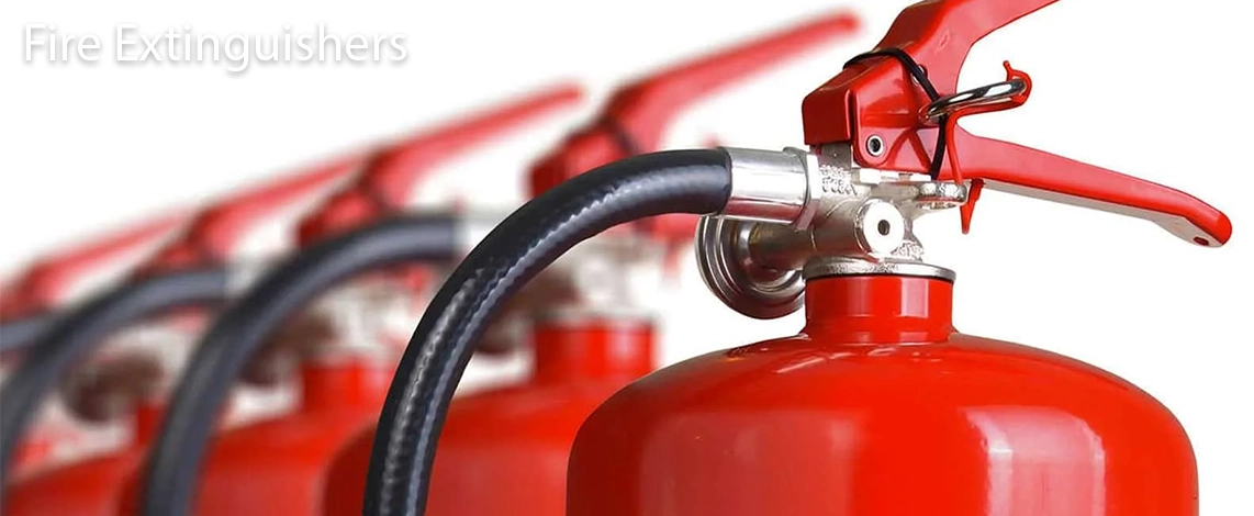 Fire extinguishers lined up