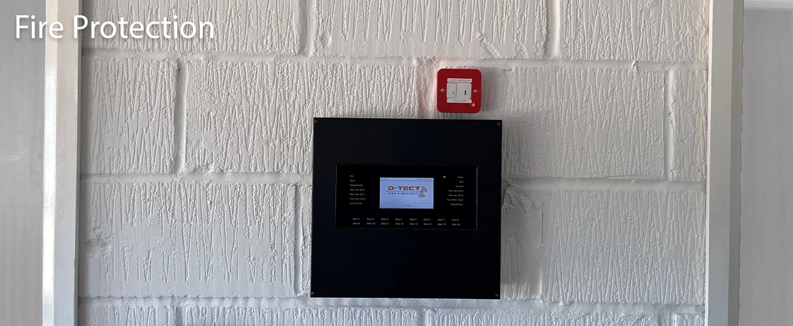 A fire alarm panel in a commercial building